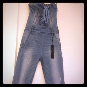 bebe-Strapless Denim Catsuit